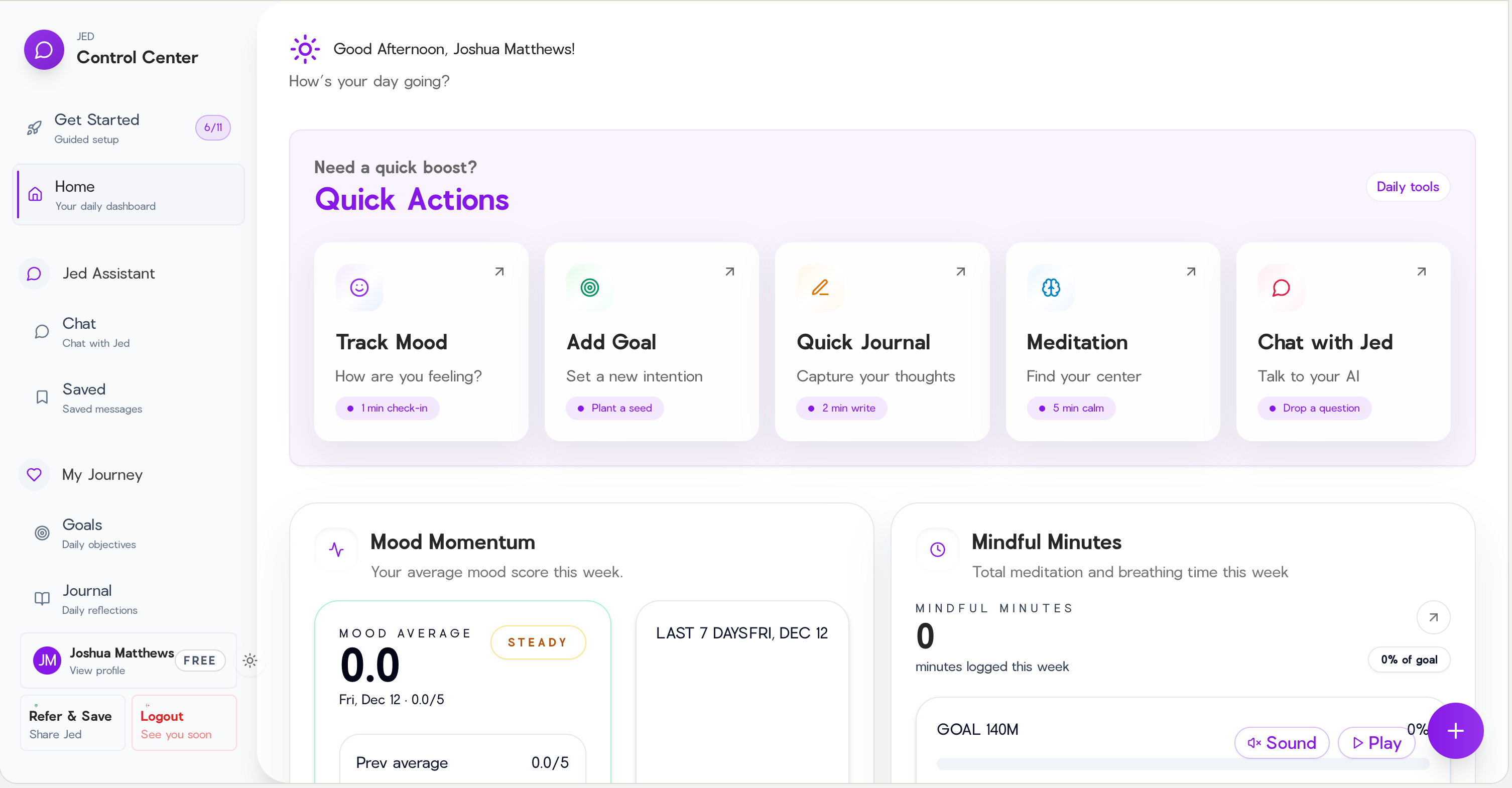 Jed AI wellness dashboard